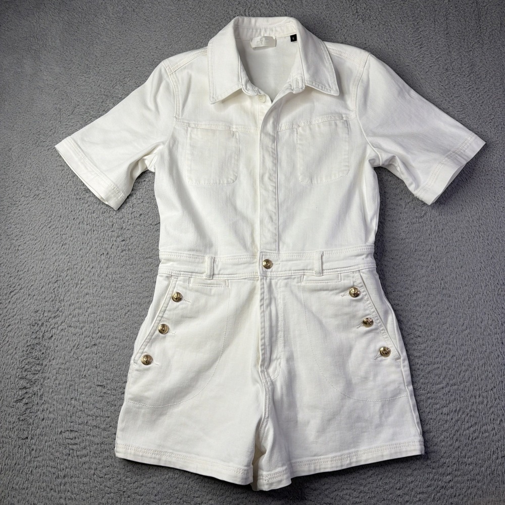 7 For All Mankind short sleeve button up Cotton White Romper Women's Size M